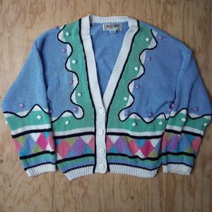 Vintage Melbourne Elements Abstract Jazzy Color Block Cardigan Sweater